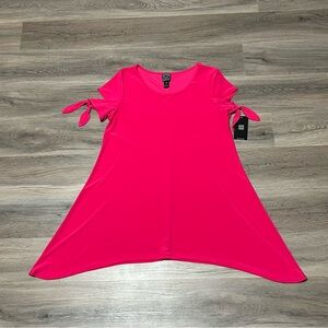 Clara Sun Woo XS Tunic Top Pink Solid Short Sleeve Cut Out Tie USA Made NWT